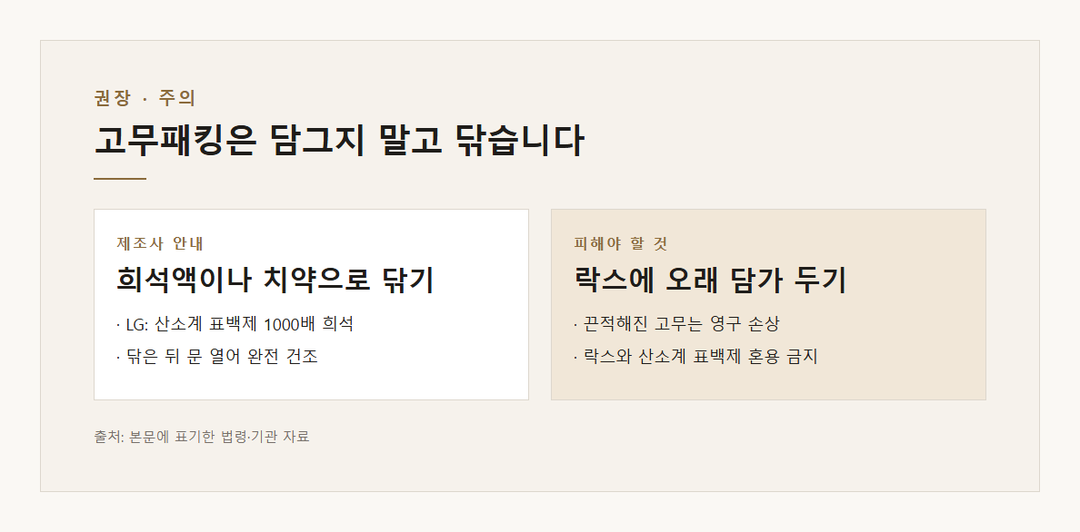 고무패킹 세척 권장 방법과 피해야 할 방법 비교
