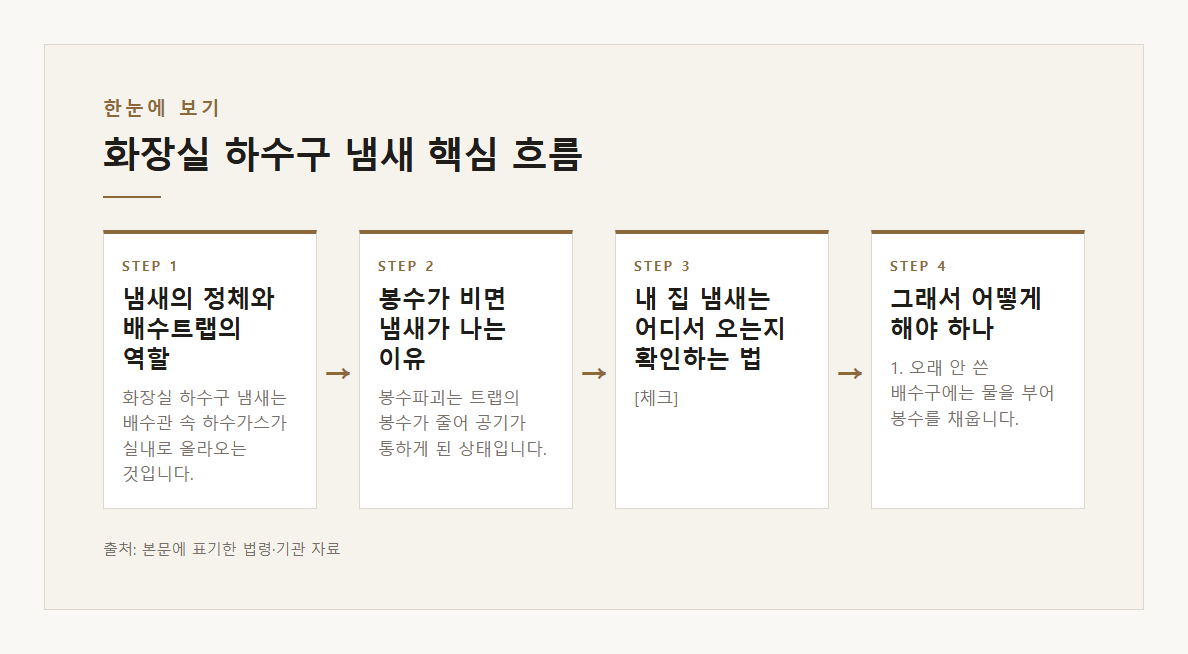 화장실 하수구 냄새 본문·공식출처 기반 설명 도표 1 · 본문 기반