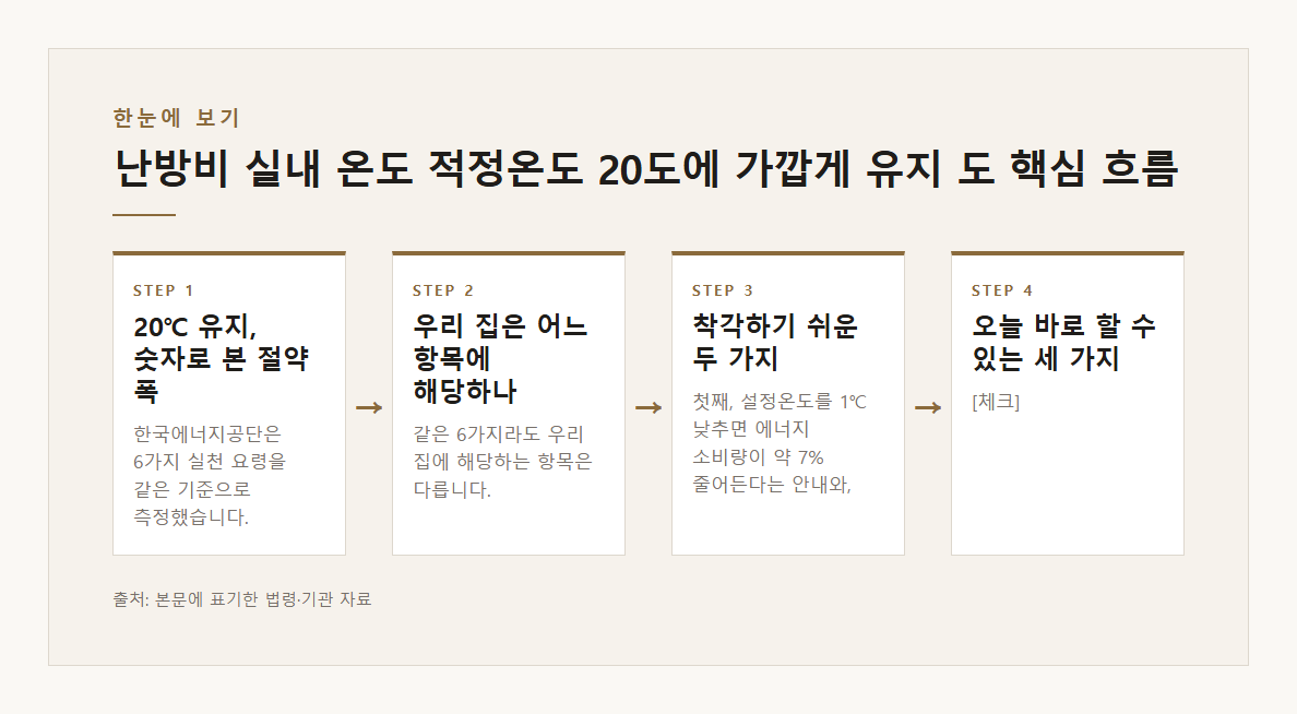난방비 실내 온도 적정온도 20도에 가깝게 유지 도시가스 사용량 5.5% 감소 내복 체감온도 3도 본문&middot;공식출처 기반 설명 도표 1 &middot; 본문 기반