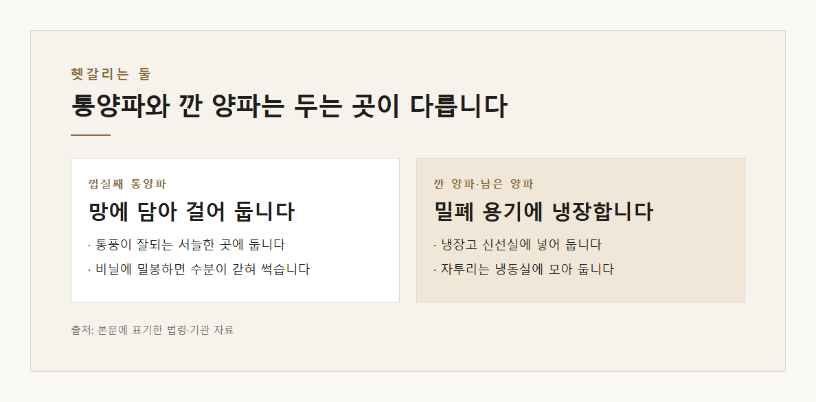 양파보관법 설명 도표 1 &middot; 핵심 설명