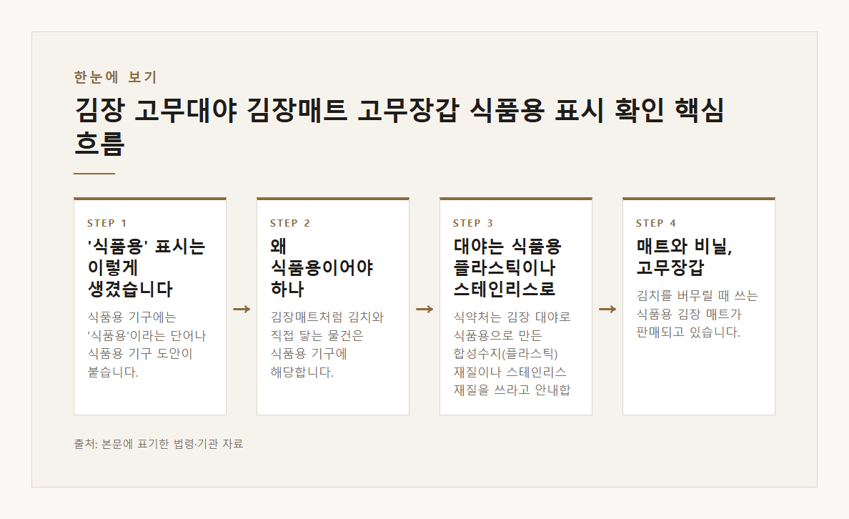 김장 고무대야 김장매트 고무장갑 식품용 표시 확인 양파망 금지 본문·공식출처 기반 설명 도표 1 · 본문 기반